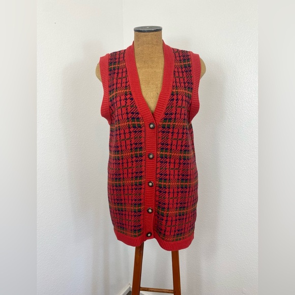 Vintage Women’s Liz Sport M Classic Plaid Long Sweater Vest Button Front 90’ - Picture 15 of 16